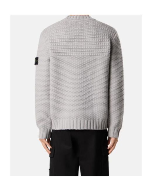 Stone Island Gray Mock Neck Sweater With Wide Ribbed Trims for men