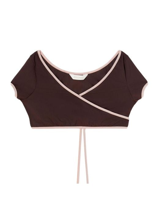 Palm Angels Brown Cap-Sleeve Wrap Bikini Top