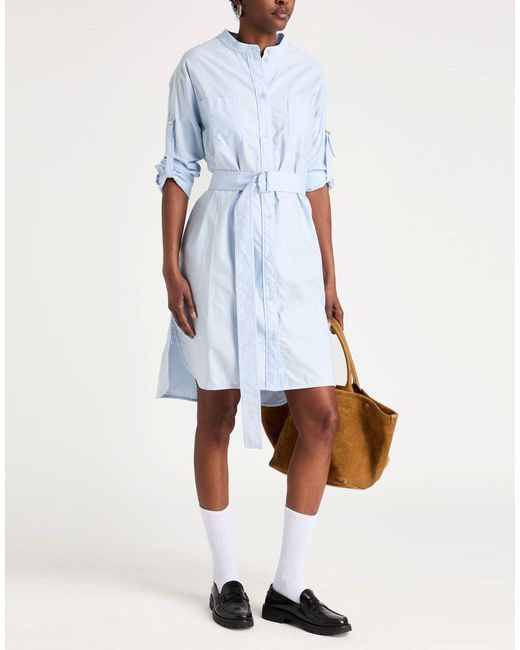 Burberry Blue Solid Color Waist-Tied Shirt Dress
