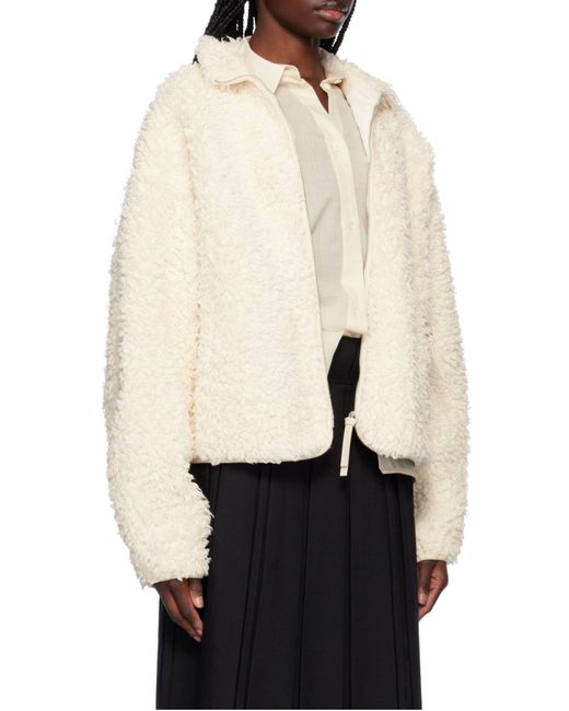Jil Sander White Stand-Up Collar Fleece Jacket