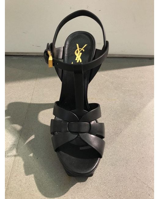 Saint Laurent Black Tribute Heeled Leather Sandals