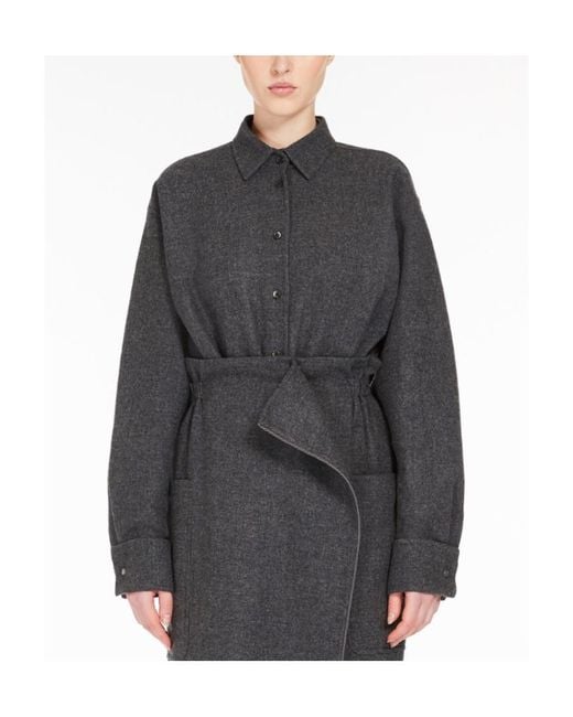 Max Mara Gray Abadan Buttoned Long-Sleeved Shirt