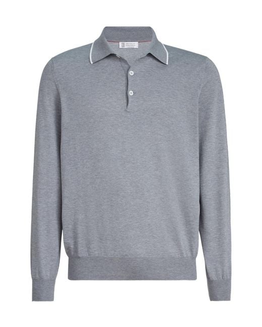 Brunello Cucinelli Gray Long-Sleeve Button-Fastening Polo Shirt for men