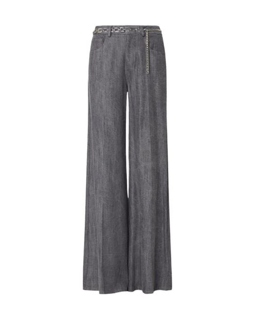 Liu Jo Gray Flare Pants With Belt