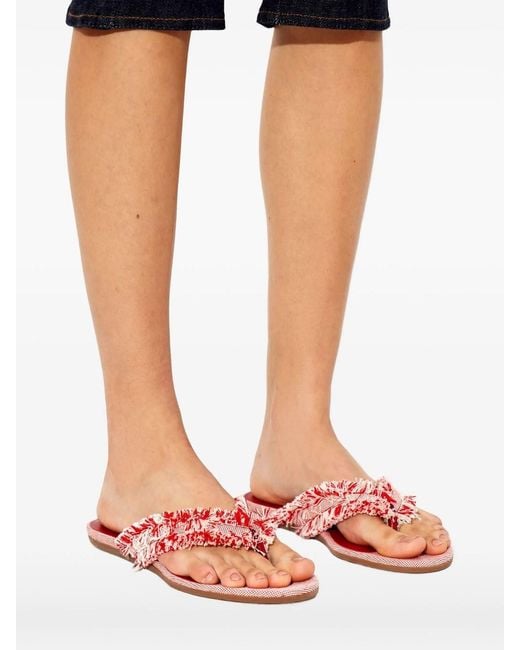 Jimmy Choo Red Bay Frayed Flecked Flat Sandals