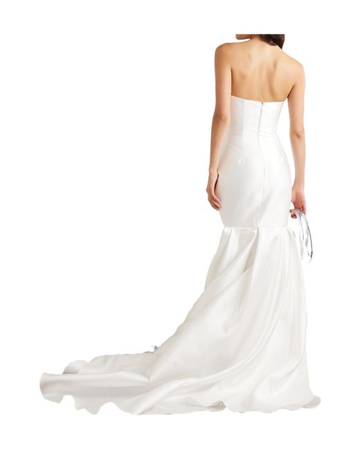 Solace London White Neva Strapless Satin-Twill Gown
