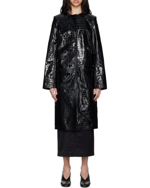 Totême Black Totême Embossed Coated Leather Coat