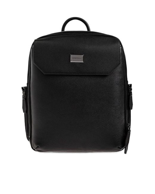 Emporio Armani Black Logo Patch Leather Backpack for men