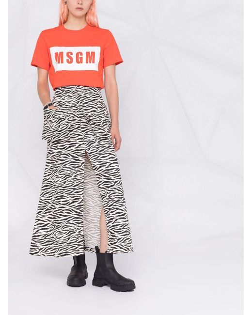 MSGM Pink Logo-Print Cropped T-Shirt