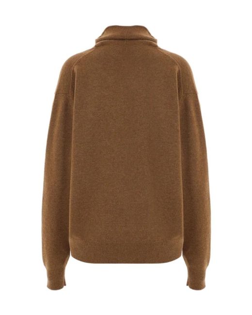 Plan C Brown Long-Sleeved Scarf Collar Knitted Shirt