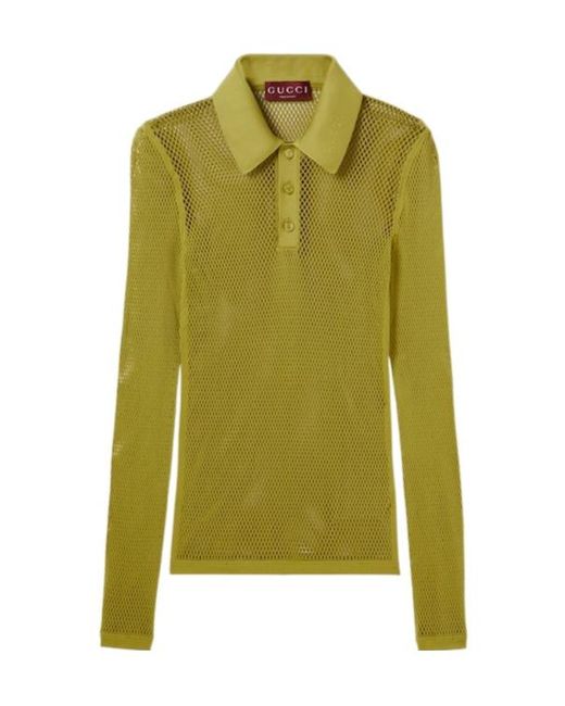 Gucci Green Embossed Technical Mesh Polo Top for men