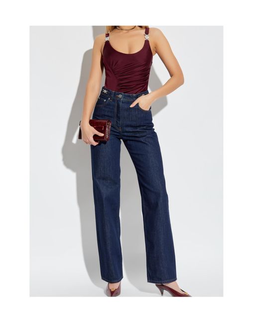 Versace Blue Logo-Patch Straight Leg Jeans