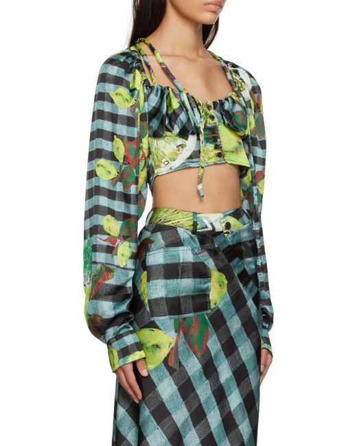 OTTOLINGER Green Lemon Check Pattern Blouse