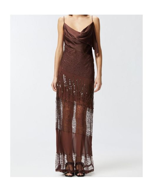 Pinko Brown Ibis Sacro Lace-Panelled Maxi Dress