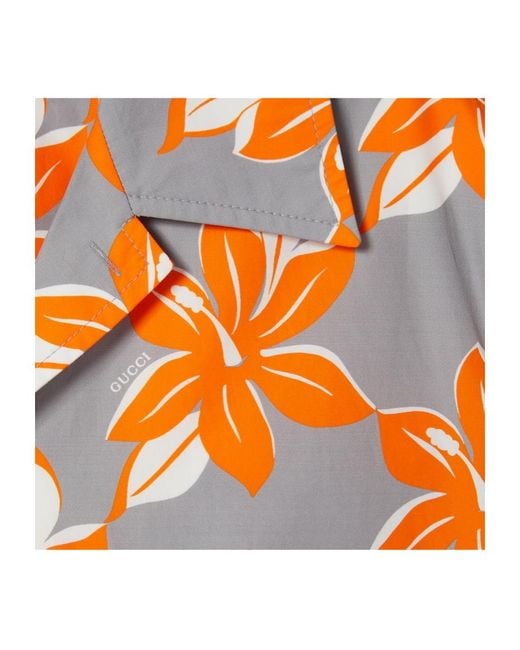 Gucci Orange Printed Short-Sleeve Poplin Shirt for men