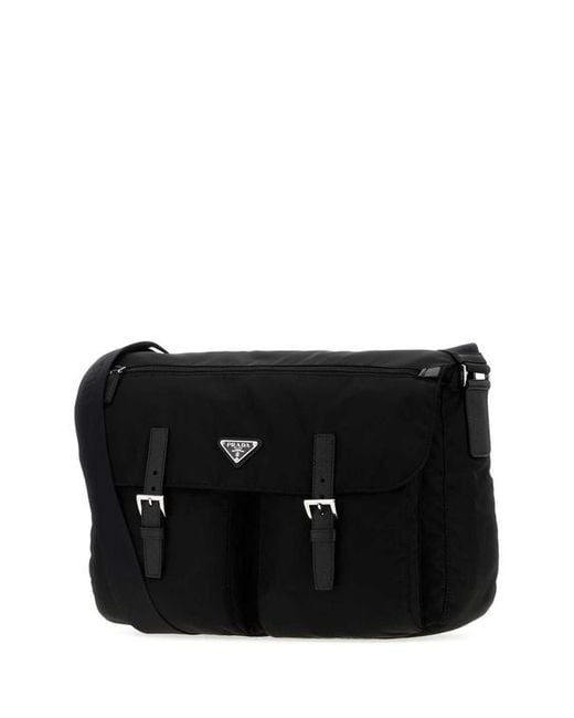 Prada Black Vela Buckled Messenger Bag for men