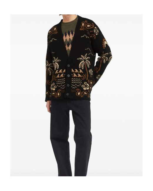 Alanui Black Glimpse Of Eden Palm-Tree Paisley Cardigan for men