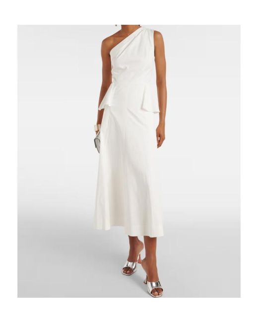 Roland Mouret White One-Shoulder Cotton Poplin Midi Dress