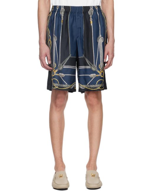 Versace Blue Nautical Print Knee-Length Shorts for men