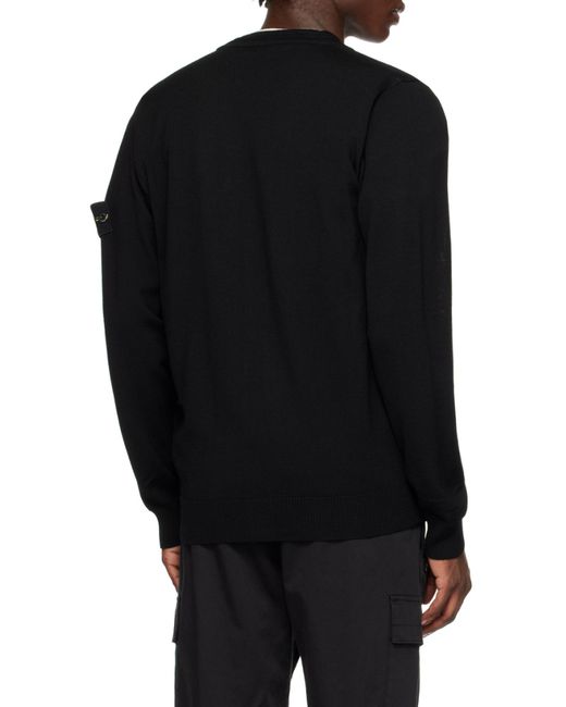 Stone Island Black Compass-Motif Virgin Wool Cardigan for men