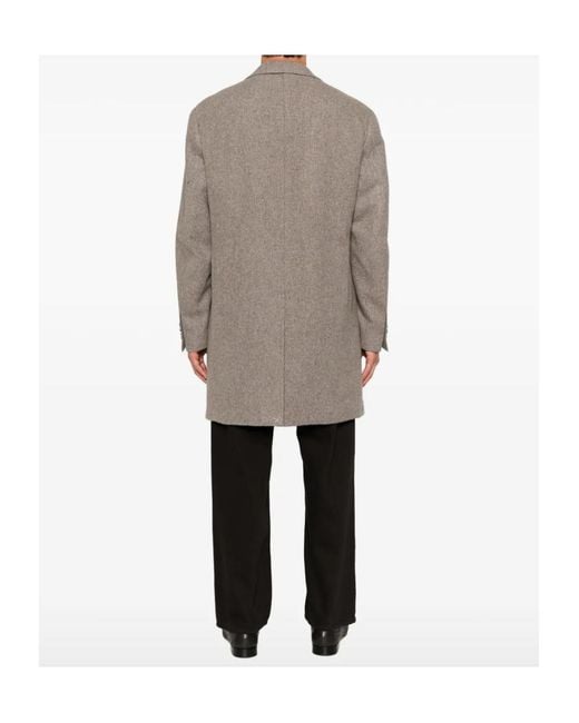 Canali Brown Single-Breasted Notched-Lapels Wool Coat for men