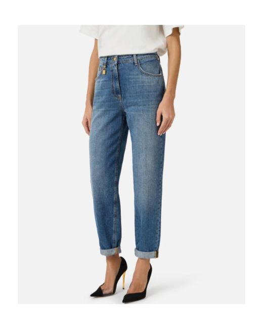 Elisabetta Franchi Blue Embellished Padlock Balloon Jeans