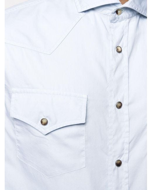 Brunello Cucinelli Blue Flap Pockets Buttoned Shirt for men