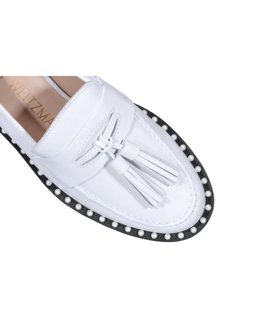 Stuart Weitzman White Logo Fringed Flat Shoes