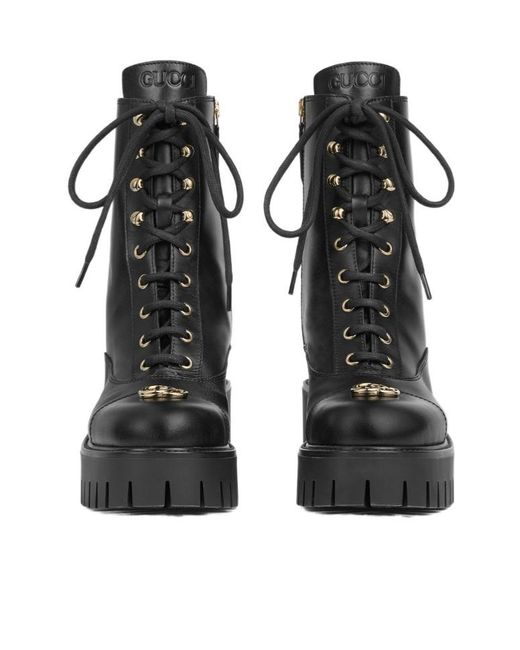 Gucci Black Gg Lace-Up Ankle Boots