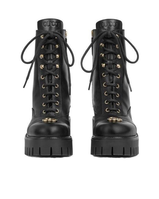Gucci Black Lace-Up Ankle Boot With Gg