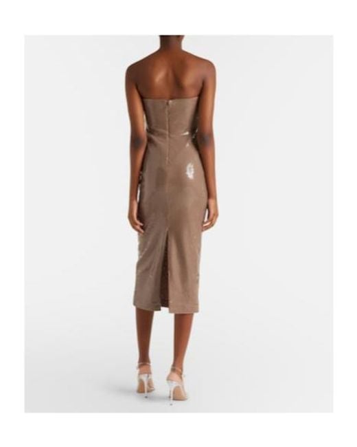 Alex Perry Brown Sequined Strapless Midi Dress