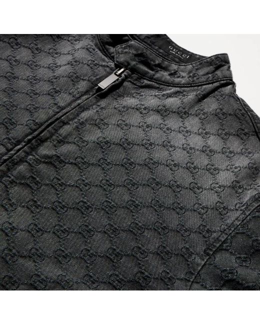 Gucci Gray Gg Cotton Denim Jacquard Zip Jacket for men