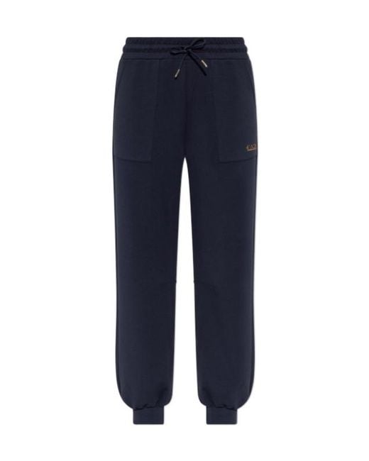 EA7 Blue Drawstring Logo-Plaque Track Pants