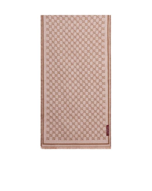 Gucci Brown Gg Jacquard Fringed Scarf