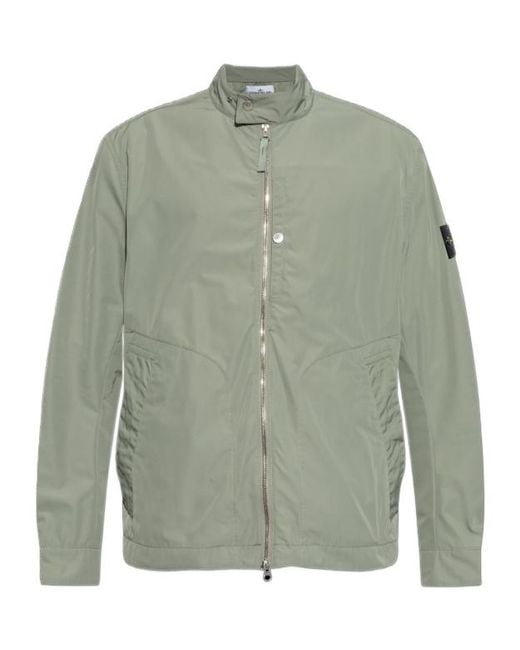 Stone Island Green Logo-Patch Zipped Jacket for men