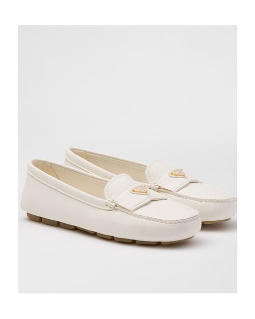 Prada White Buckskin-Print Embossed Driving Shoes