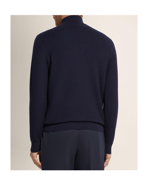 Zegna Blue Vellus Aureum Zip Mock Neck for men