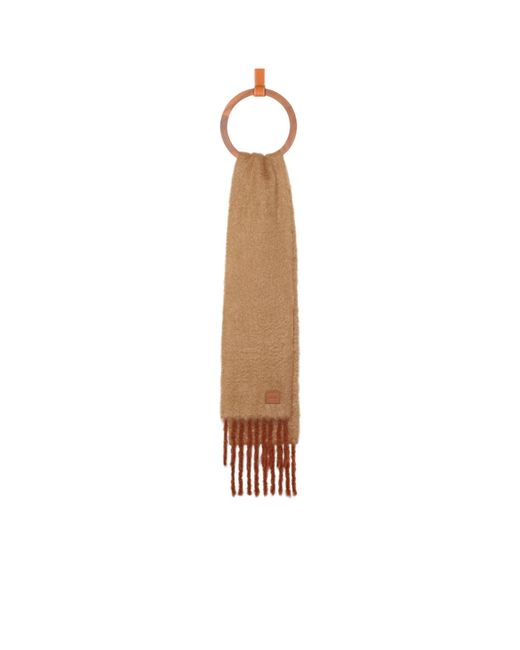 Loewe White Logo-Patch Fringed Scarf