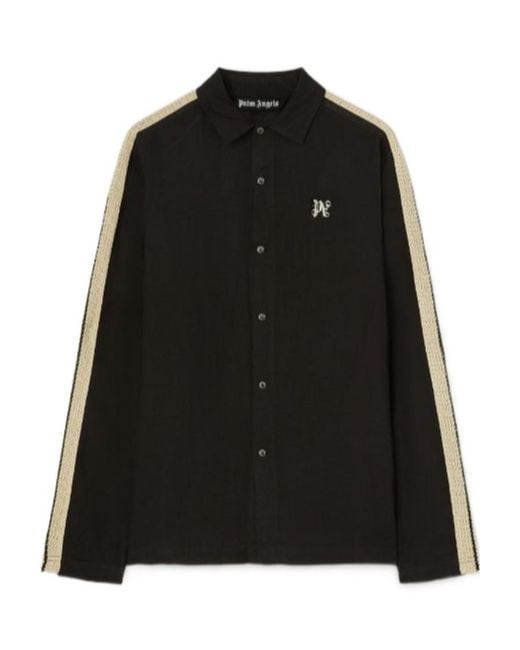 Palm Angels Black Pa Monogram Printed Long-Sleeved Shirt for men