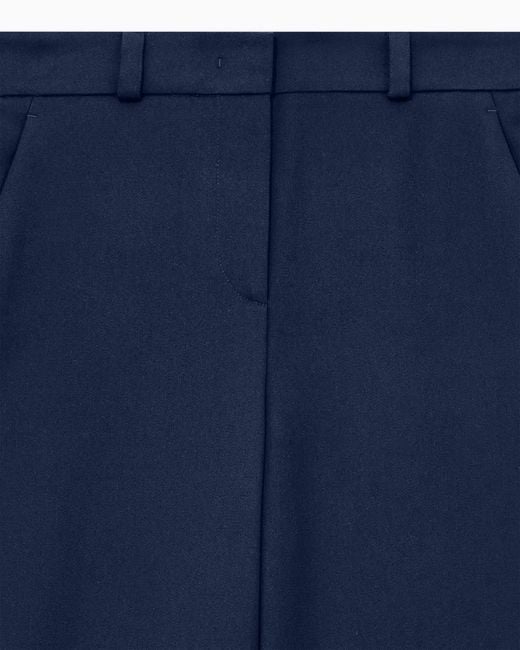 Giorgio Armani Blue Flat Front Tuxedo Wool Trousers With A Hidden Side Pleat