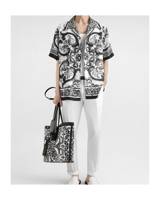 Dolce & Gabbana Gray Majolica-Printed Short Sleeved Shirt for men