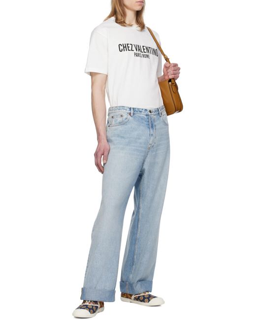 Valentino White Chez Printed Crewneck T-Shirt for men