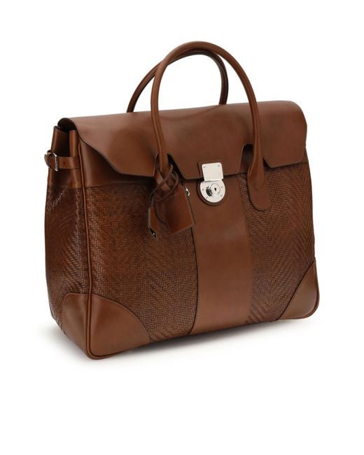 Brunello Cucinelli Brown Woven Tote Bag for men