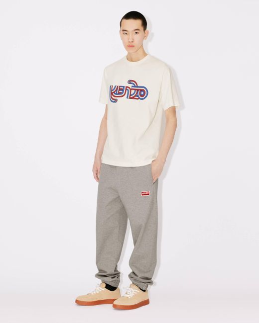 KENZO Gray Logo-Patch Trousers for men