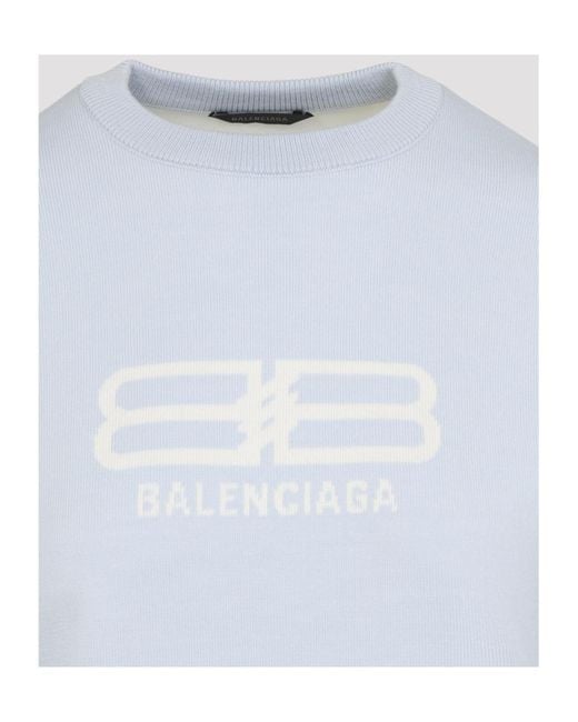 Balenciaga Blue Logo Intarsia Crewneck Sweater