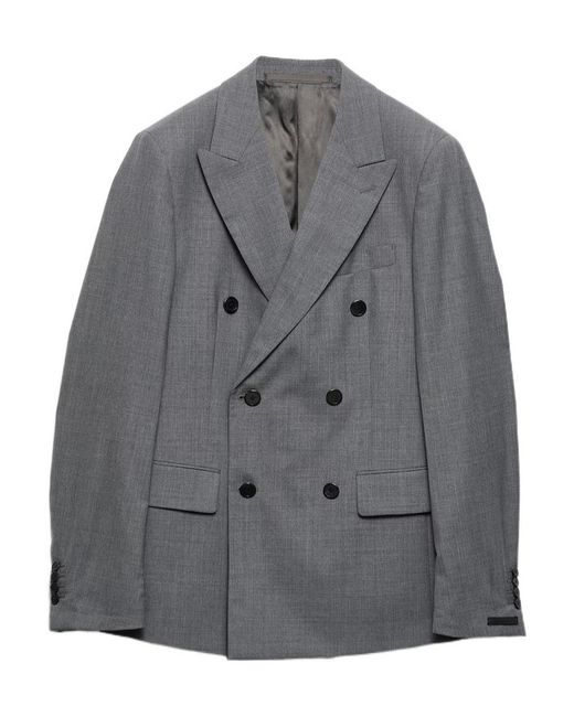 Prada Gray Double-Breasted Wool Jacket for men