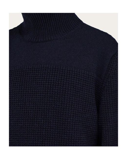 Ferragamo Blue High Neck Knitted Sweater for men