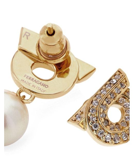 Ferragamo White Gancini Pearl Drop Earrings