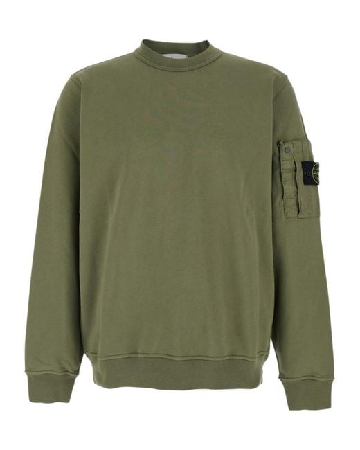 Stone Island Green Compass Patch Crewneck Sweatshirt for men