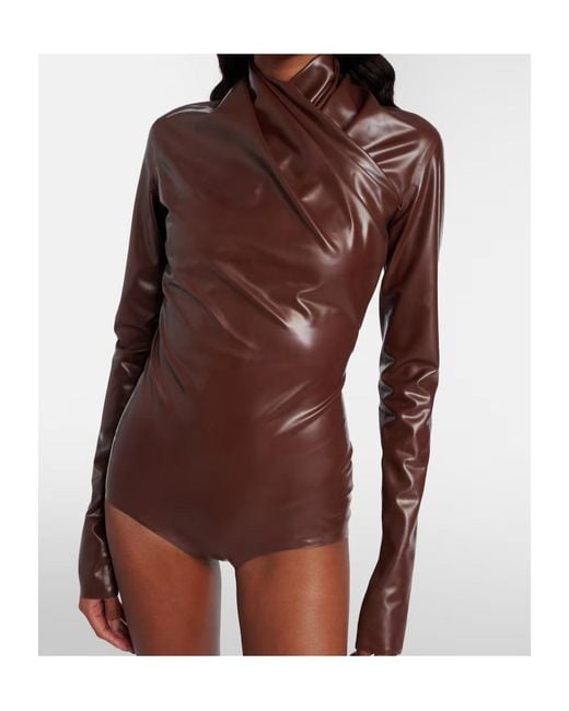 Mugler Brown Draped Bodysuit